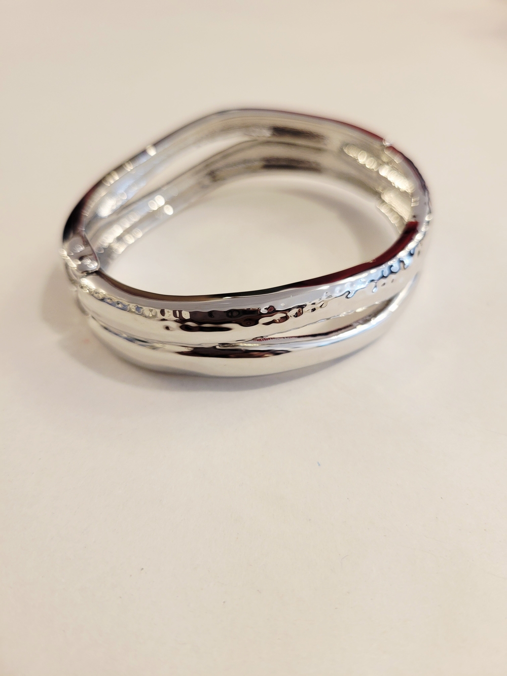Silver Tone Hammered Bangle Bracelet - Women Jewelry